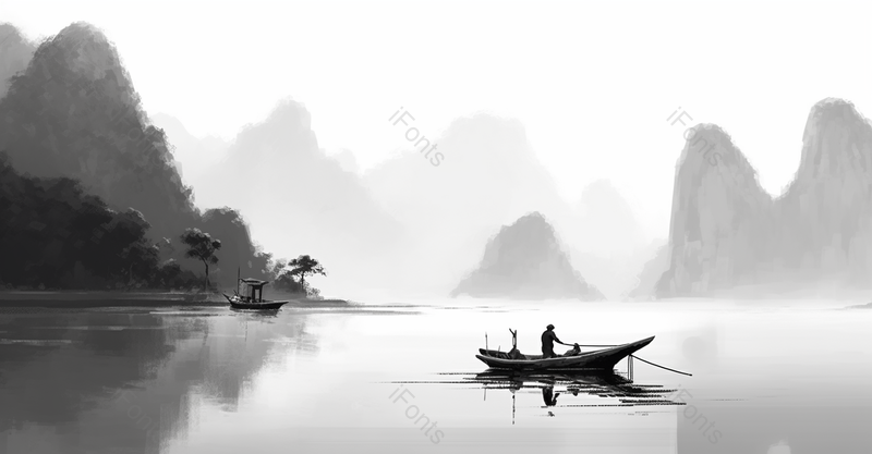 划船打鱼山水水墨风背景图,插画/手绘图,插画/手绘图库,插画/手绘图下载,插画/手绘